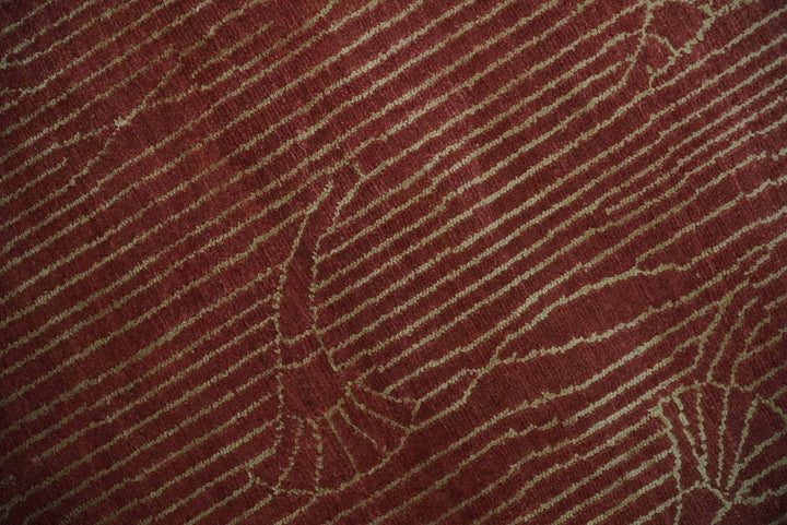 Brown and Gold Modern Stripes Shehnai Print 5x8 Hand loom wool and Art Silk Area Rug - The Rug Decor