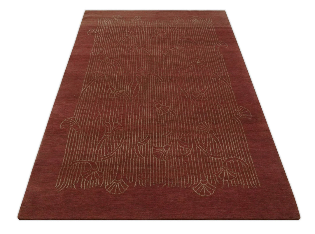 Brown and Gold Modern Stripes Shehnai Print 5x8 Hand loom wool and Art Silk Area Rug - The Rug Decor