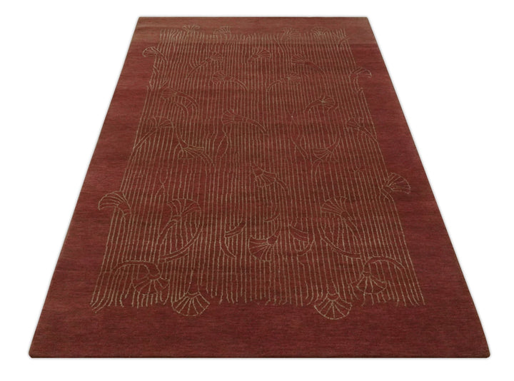 Brown and Gold Modern Stripes Shehnai Print 5x8 Hand loom wool and Art Silk Area Rug - The Rug Decor