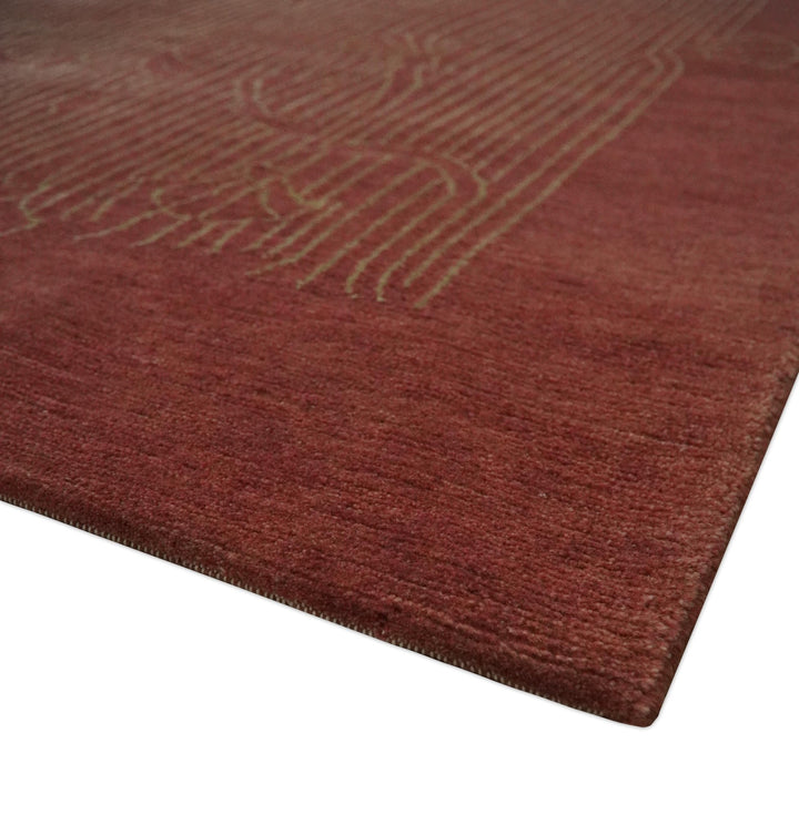 Brown and Gold Modern Stripes Shehnai Print 5x8 Hand loom wool and Art Silk Area Rug - The Rug Decor