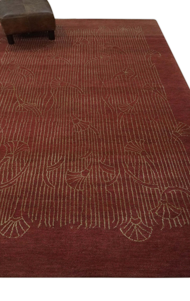 Brown and Gold Modern Stripes Shehnai Print 5x8 Hand loom wool and Art Silk Area Rug - The Rug Decor