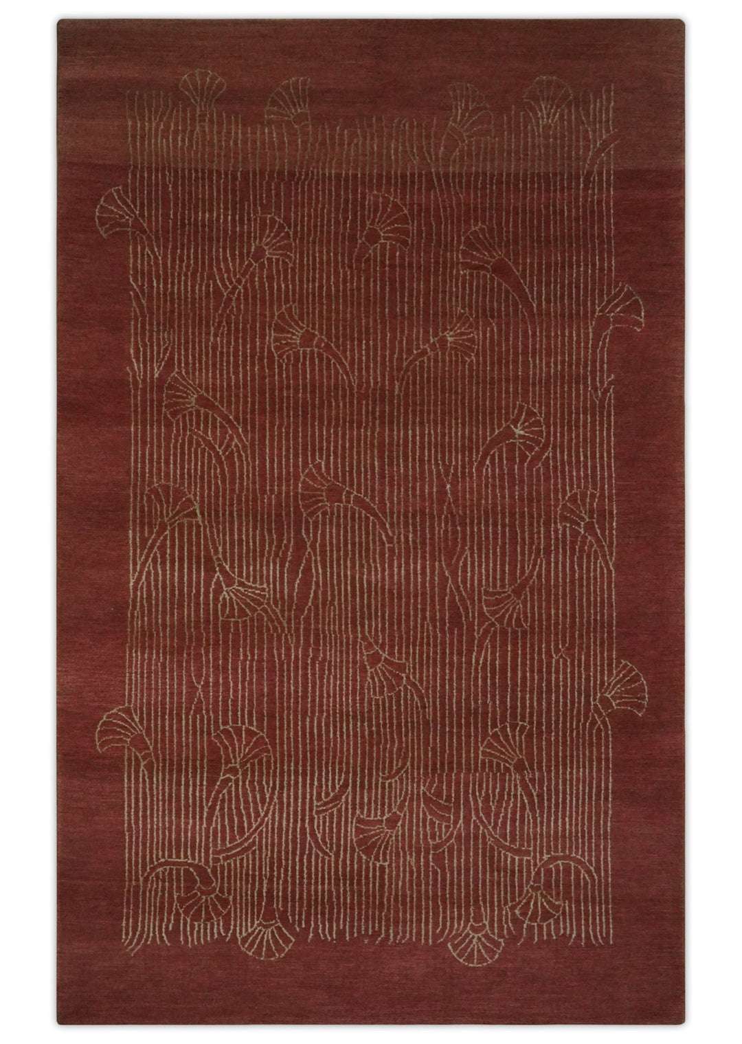 Brown and Gold Modern Stripes Shehnai Print 5x8 Hand loom wool and Art Silk Area Rug - The Rug Decor