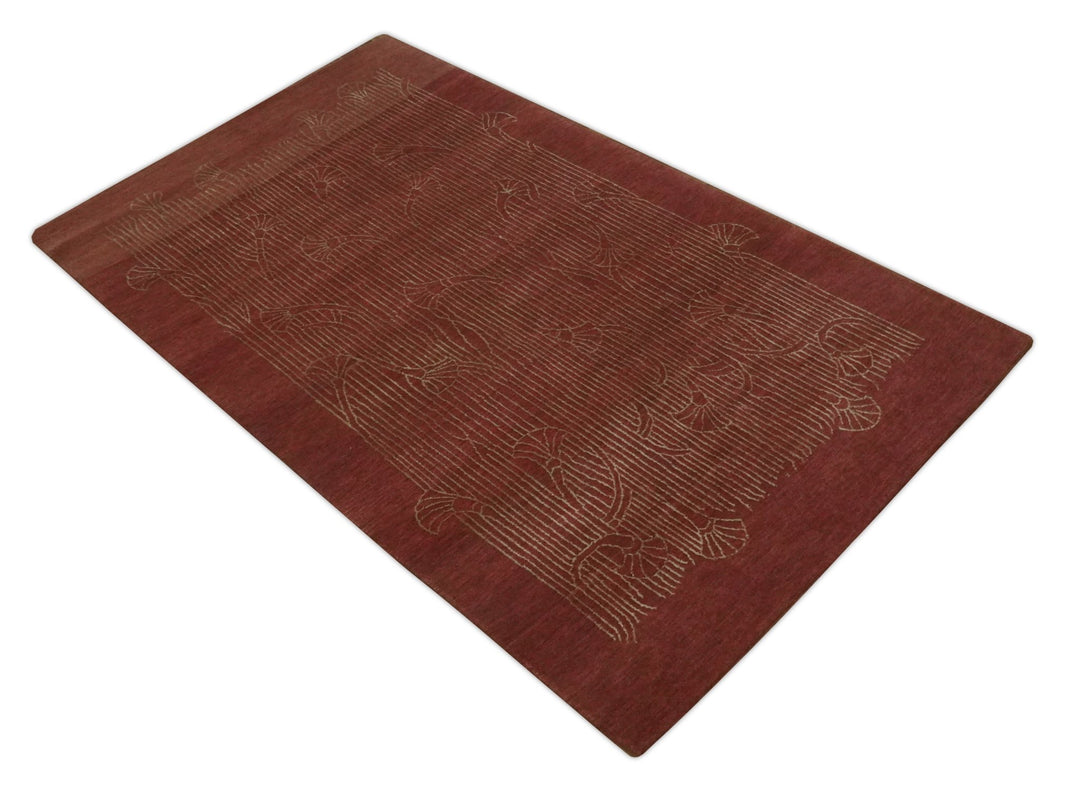 Brown and Gold Modern Stripes Shehnai Print 5x8 Hand loom wool and Art Silk Area Rug - The Rug Decor