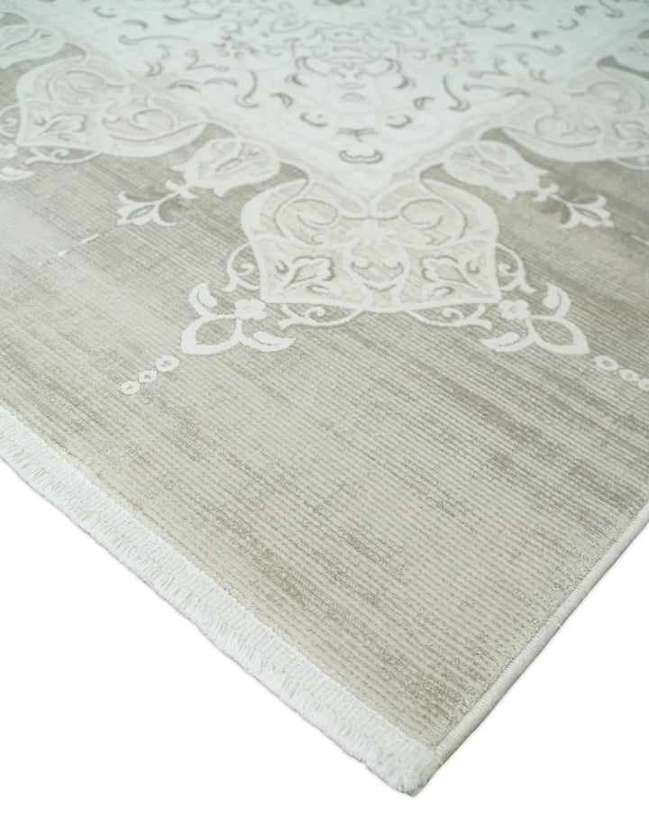 Brown, Beige and Ivory Antique Finish, Vintage look, Art Silk Area Rug, Living Room Rug | TRDMM2 - The Rug Decor