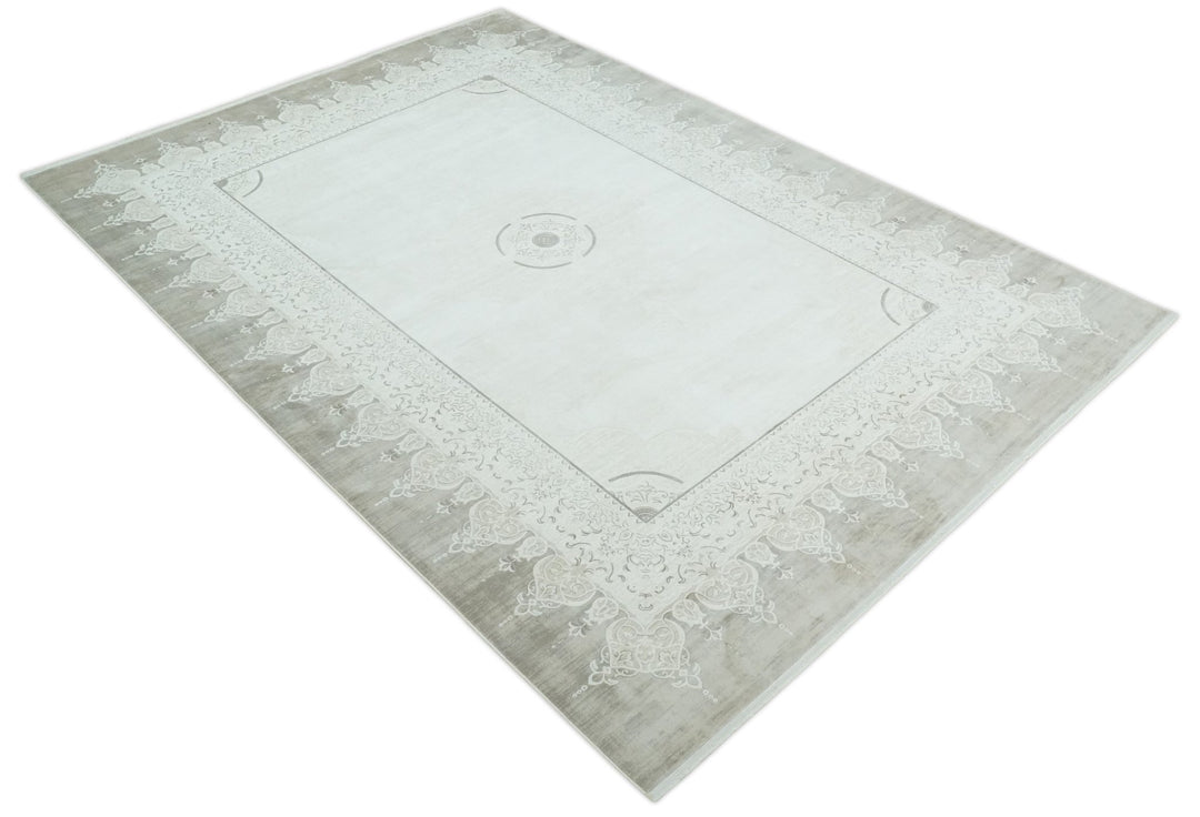 Brown, Beige and Ivory Antique Finish, Vintage look, Art Silk Area Rug, Living Room Rug | TRDMM2 - The Rug Decor