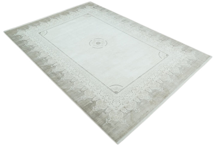 Brown, Beige and Ivory Antique Finish, Vintage look, Art Silk Area Rug, Living Room Rug | TRDMM2 - The Rug Decor