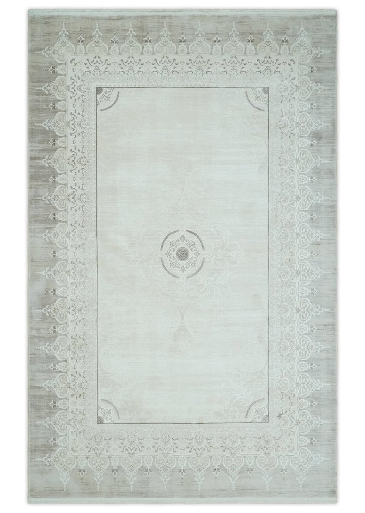 Brown, Beige and Ivory Antique Finish, Vintage look, Art Silk Area Rug, Living Room Rug | TRDMM2 - The Rug Decor