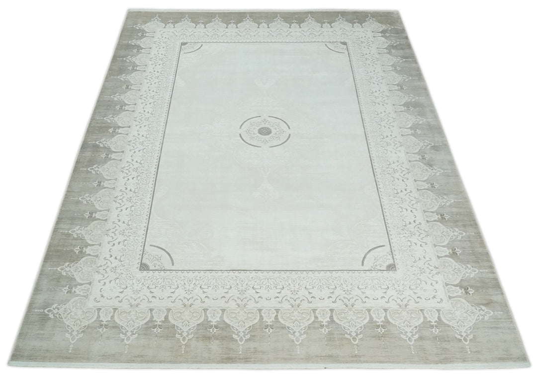 Brown, Beige and Ivory Antique Finish, Vintage look, Art Silk Area Rug, Living Room Rug | TRDMM2 - The Rug Decor