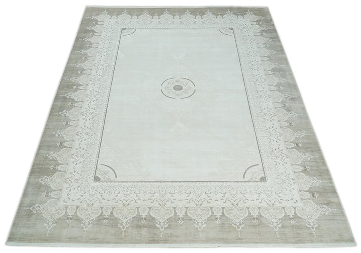 Brown, Beige and Ivory Antique Finish, Vintage look, Art Silk Area Rug, Living Room Rug | TRDMM2 - The Rug Decor