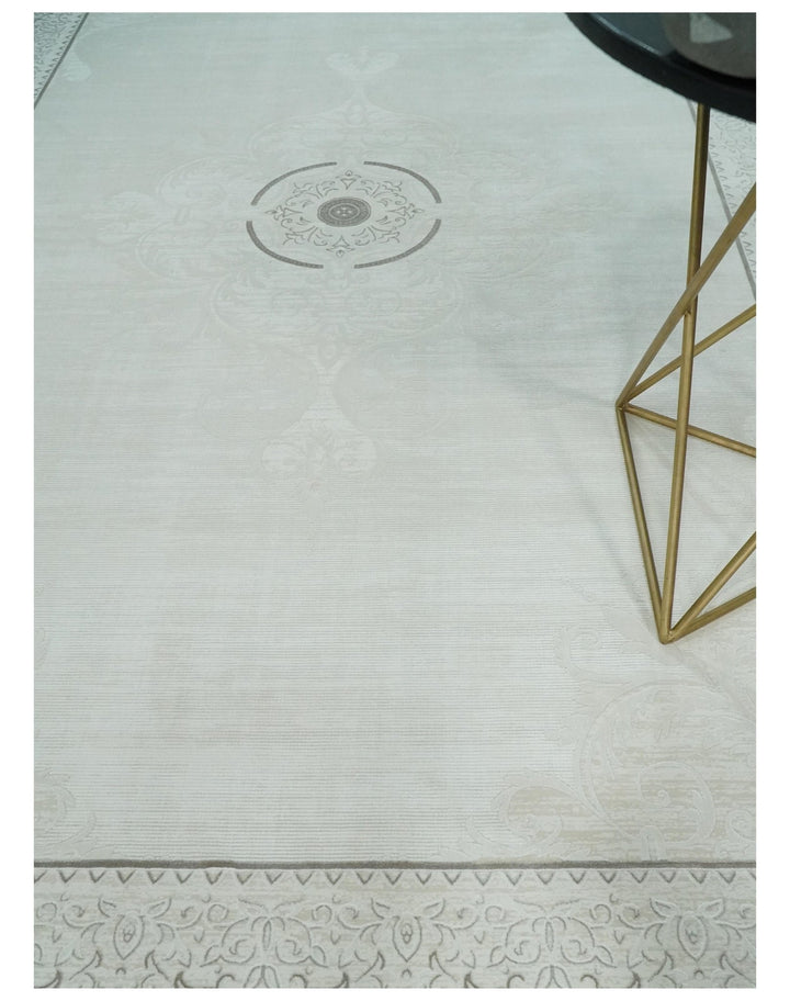 Brown, Beige and Ivory Antique Finish, Vintage look, Art Silk Area Rug, Living Room Rug | TRDMM2 - The Rug Decor