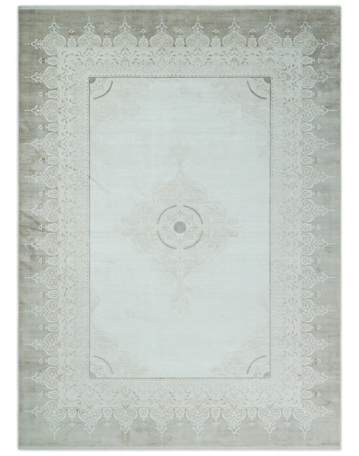 Brown, Beige and Ivory Antique Finish, Vintage look, Art Silk Area Rug, Living Room Rug | TRDMM2 - The Rug Decor