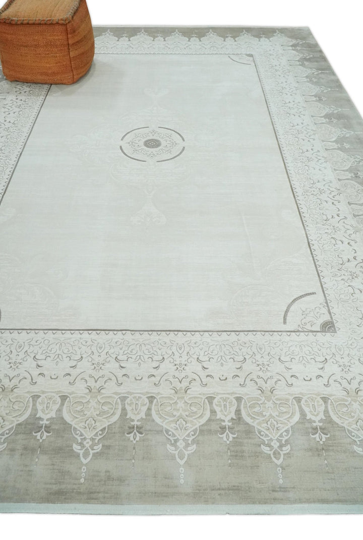 Brown, Beige and Ivory Antique Finish, Vintage look, Art Silk Area Rug, Living Room Rug | TRDMM2 - The Rug Decor