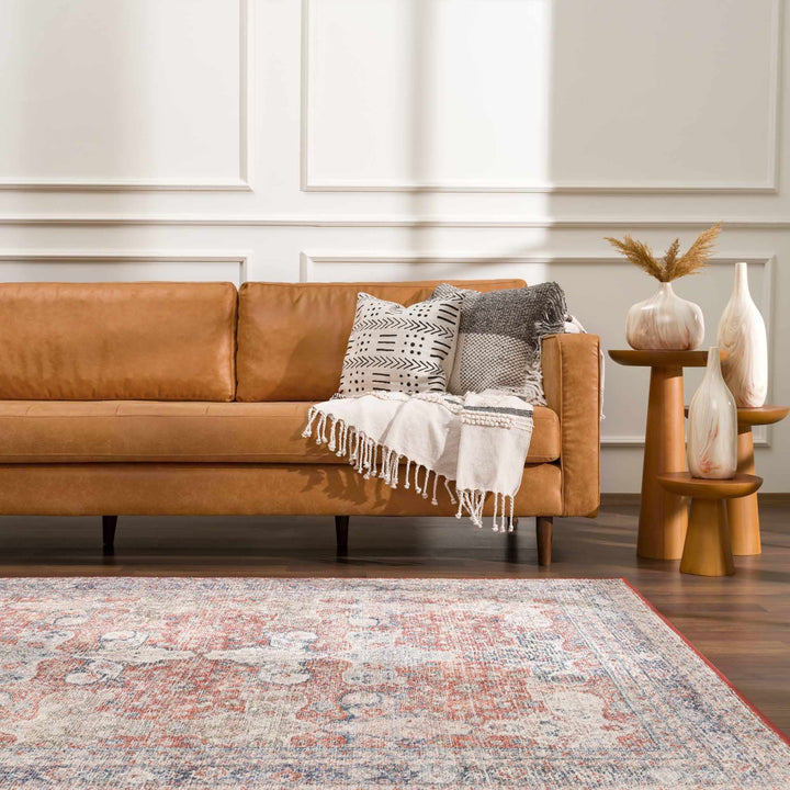 Brown, Blue, Silver and Green Traditional Design With Rubber Backing Washable Area Rug - The Rug Decor