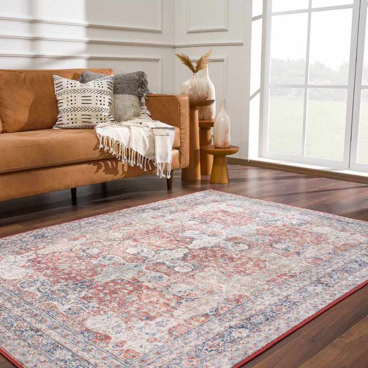 Brown, Blue, Silver and Green Traditional Design With Rubber Backing Washable Area Rug - The Rug Decor