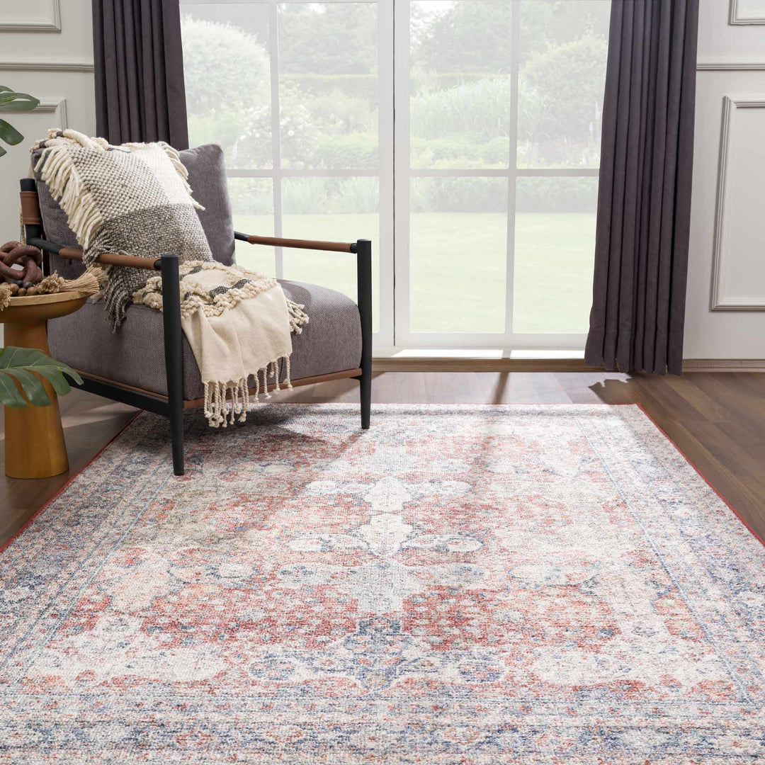 Brown, Blue, Silver and Green Traditional Design With Rubber Backing Washable Area Rug - The Rug Decor