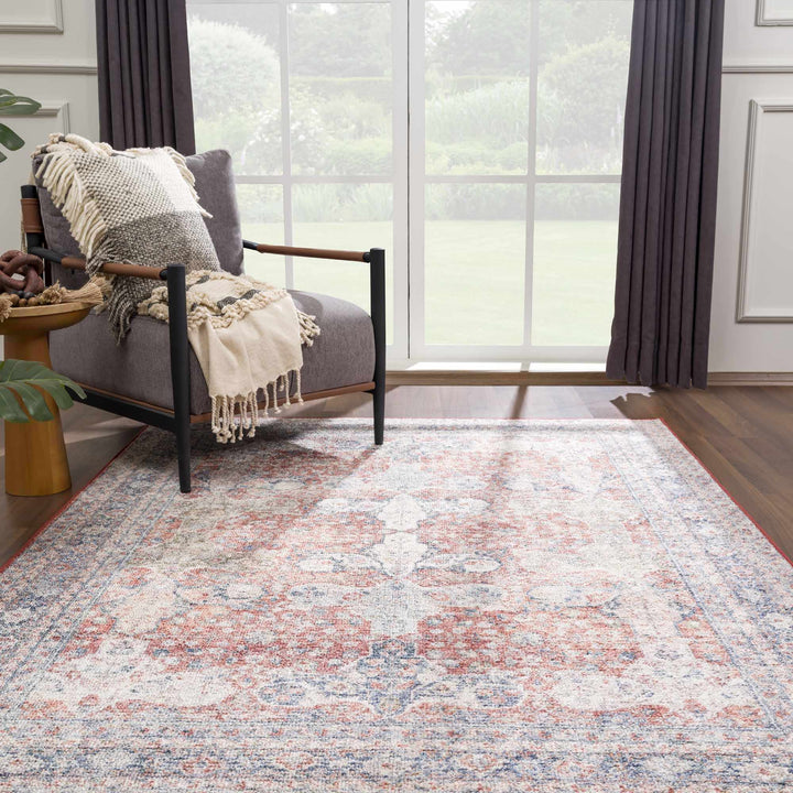 Brown, Blue, Silver and Green Traditional Design With Rubber Backing Washable Area Rug - The Rug Decor