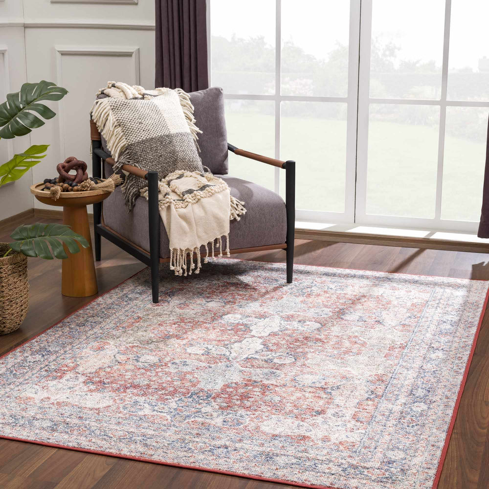 Brown, Blue, Silver and Green Traditional Design With Rubber Backing Washable Area Rug - The Rug Decor