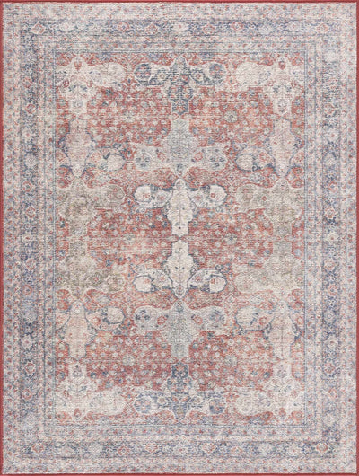 Brown, Blue, Silver and Green Traditional Design With Rubber Backing Washable Area Rug - The Rug Decor