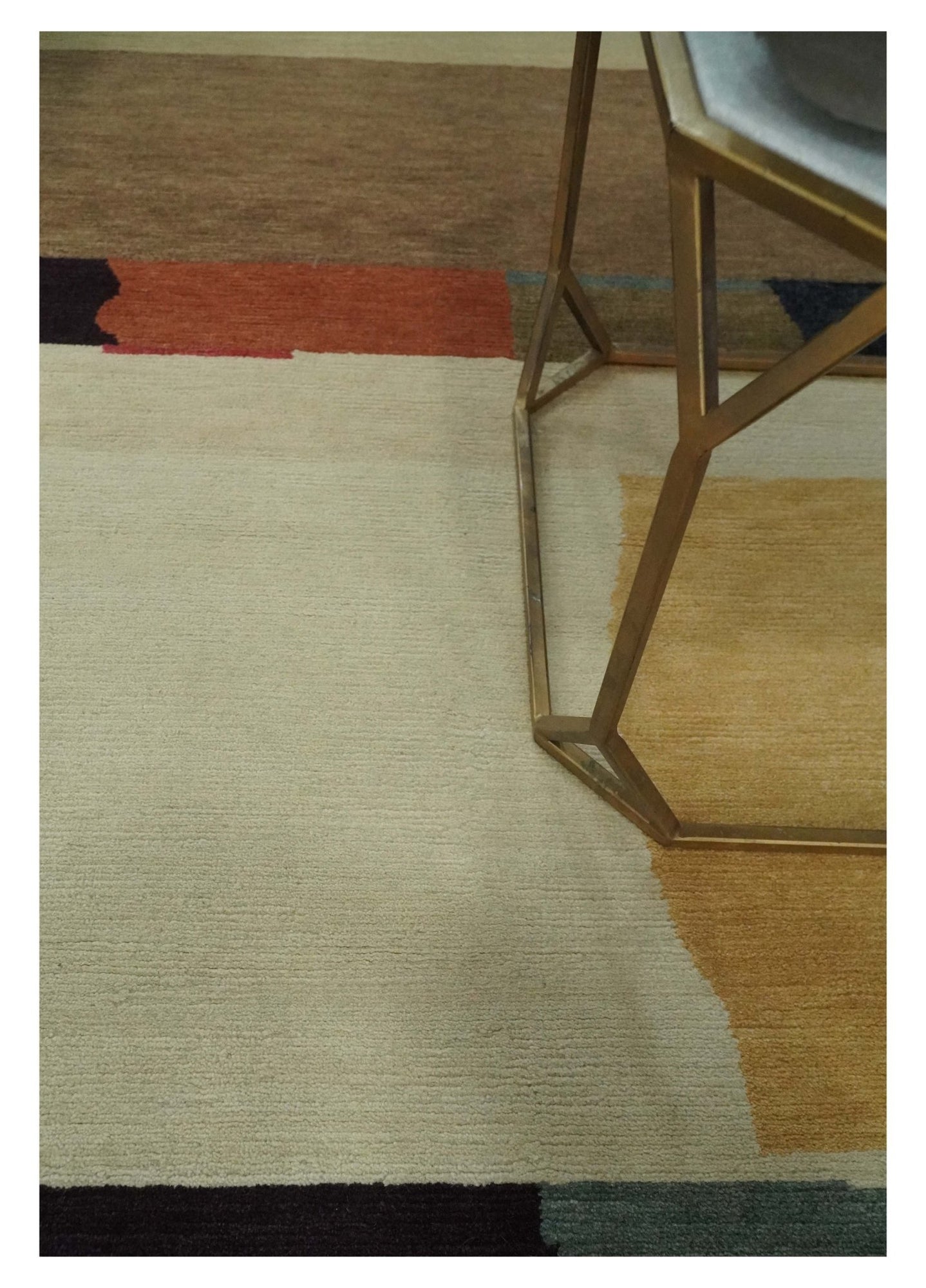 Brown, Ivory, Beige and Rust Modern Abstract Hand knotted 5X6.6 Wool Area Rug - The Rug Decor