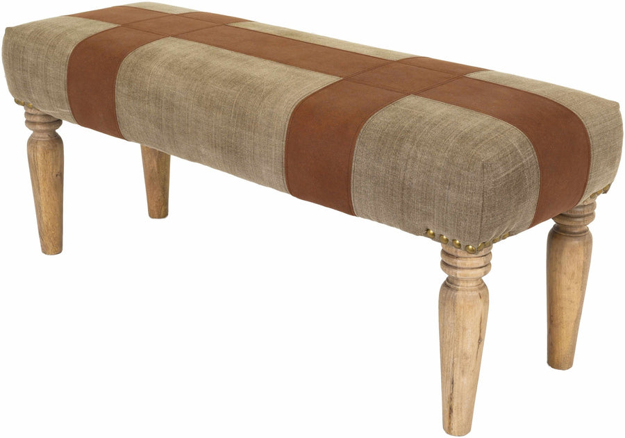 Camel and Brown Hand Made Faux Leather and Cotton Wooden Bench - The Rug Decor
