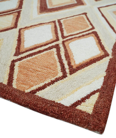 Camel, Peach and Rust Geometrical Shape Antique Style Wool Area Rug - The Rug Decor