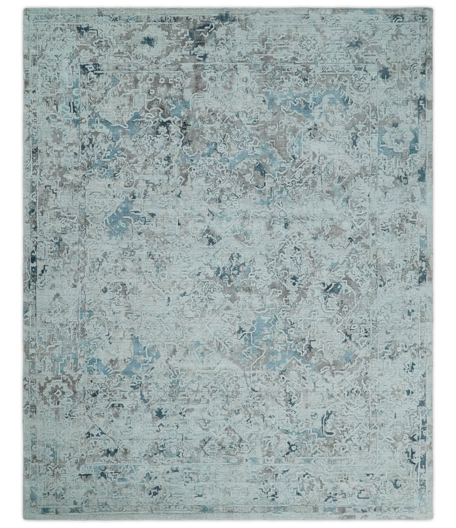 Carved 8x10 Silver, Gray and Charcoal Modern Abstract Handmade Art Silk and Wool Area Rug - The Rug Decor