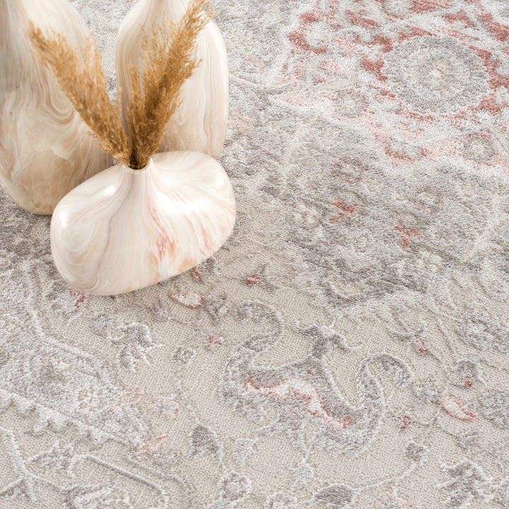 Carved Texture Beige, Gray and Rust Traditional Heriz Medallion Design Area Rug - The Rug Decor