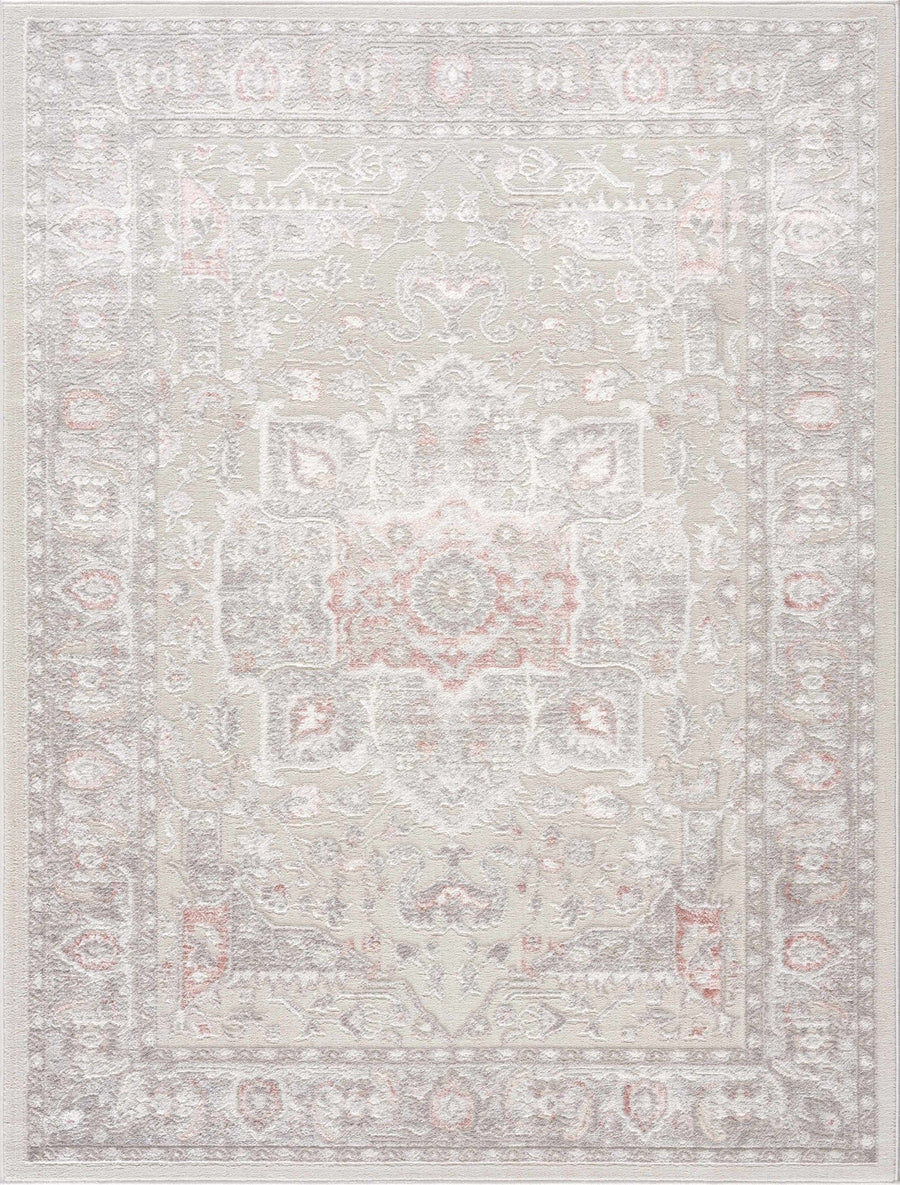 Carved Texture Beige, Gray and Rust Traditional Heriz Medallion Design Area Rug - The Rug Decor