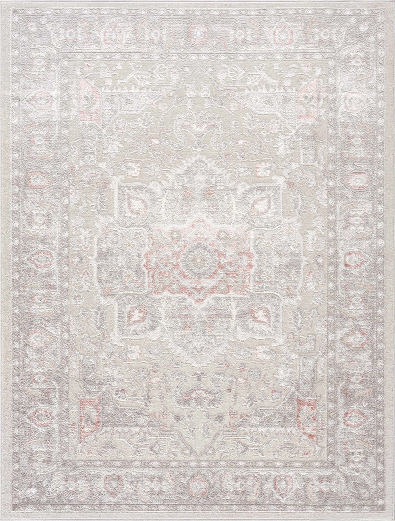 Carved Texture Beige, Gray and Rust Traditional Heriz Medallion Design Area Rug - The Rug Decor