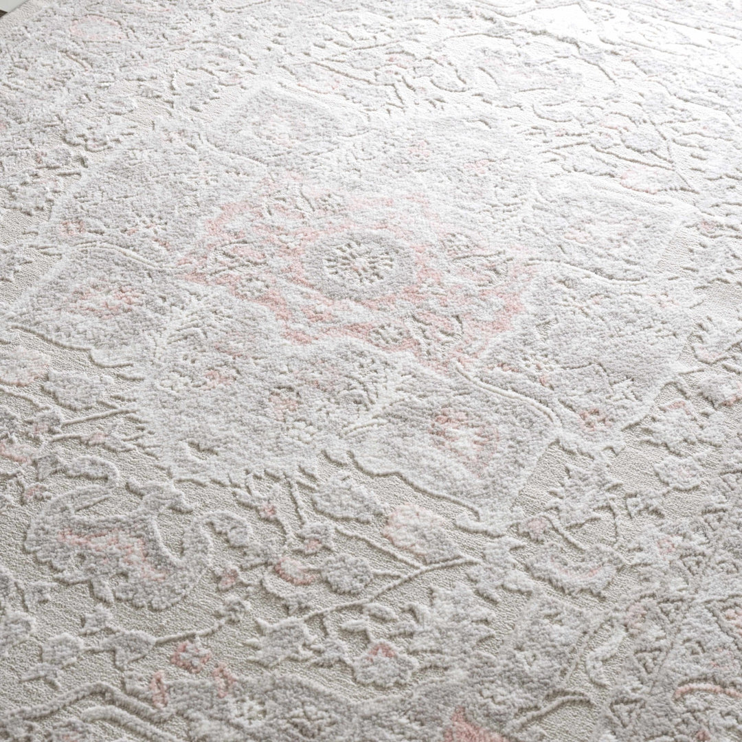 Carved Texture Beige, Gray and Rust Traditional Heriz Medallion Design Area Rug - The Rug Decor