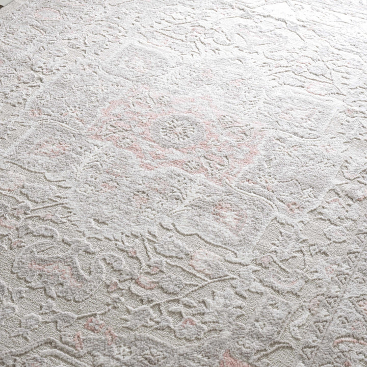 Carved Texture Beige, Gray and Rust Traditional Heriz Medallion Design Area Rug - The Rug Decor