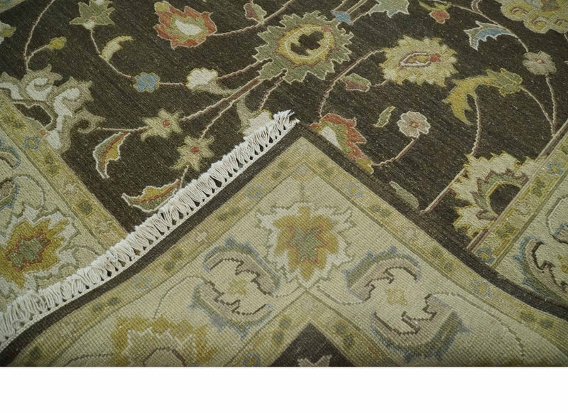 Charcoal and Beige 5x8 Oriental Oushak Hand Woven Soumak Dhurrie Wool Area Rug - The Rug Decor