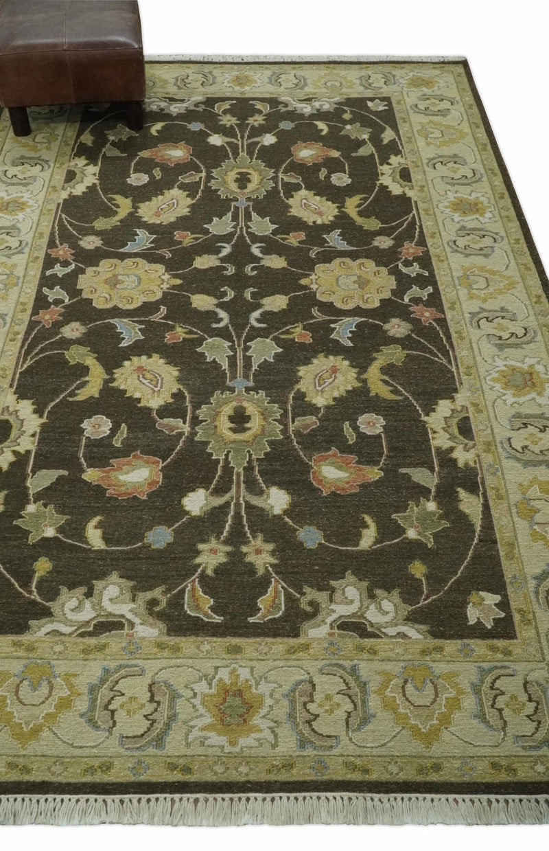 Charcoal and Beige 5x8 Oriental Oushak Hand Woven Soumak Dhurrie Wool Area Rug - The Rug Decor