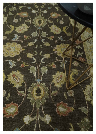 Charcoal and Beige 5x8 Oriental Oushak Hand Woven Soumak Dhurrie Wool Area Rug - The Rug Decor