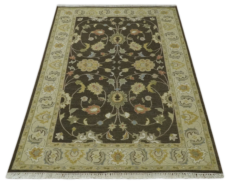 Charcoal and Beige 5x8 Oriental Oushak Hand Woven Soumak Dhurrie Wool Area Rug - The Rug Decor