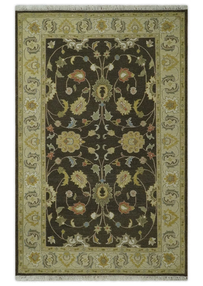 Charcoal and Beige 5x8 Oriental Oushak Hand Woven Soumak Dhurrie Wool Area Rug - The Rug Decor
