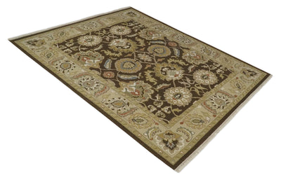 Charcoal and Beige 8x10 Oriental Oushak Hand Woven Soumak Dhurrie Wool Area Rug - The Rug Decor