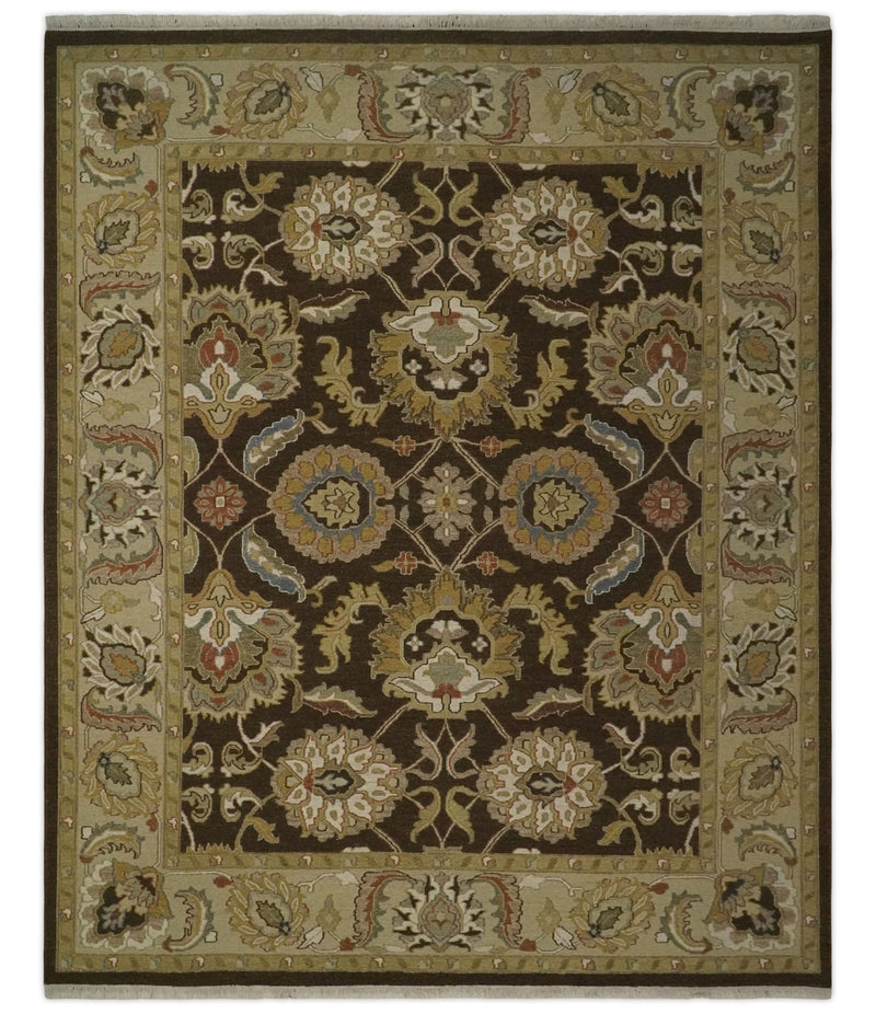 Charcoal and Beige 8x10 Oriental Oushak Hand Woven Soumak Dhurrie Wool Area Rug - The Rug Decor