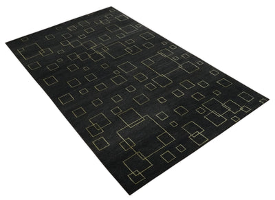 Charcoal and Gold Hand knotted 5x8 Modern Geometric Wool and Silk Area Rug - The Rug Decor