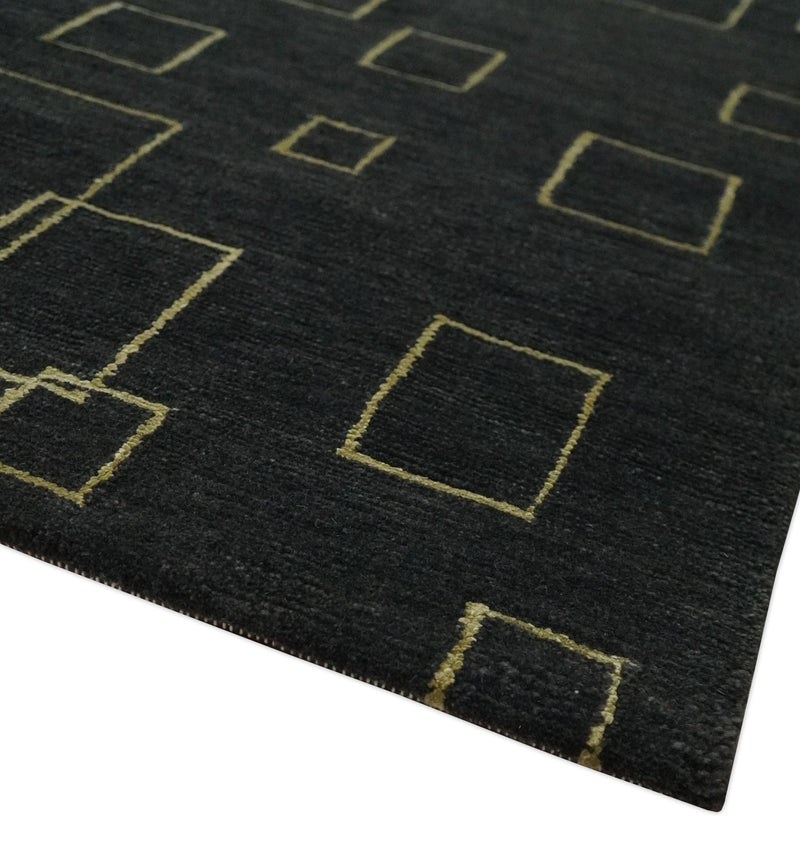 Charcoal and Gold Hand knotted 5x8 Modern Geometric Wool and Silk Area Rug - The Rug Decor