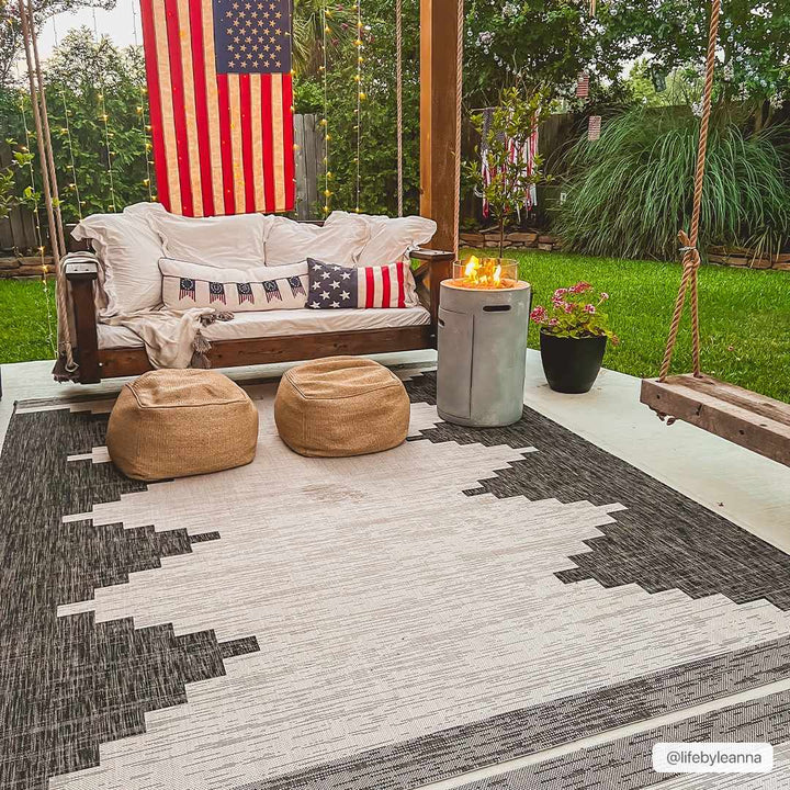 Charcoal and Ivory Geometrical Indoor & Outdoor Multi Size Area Rug - The Rug Decor