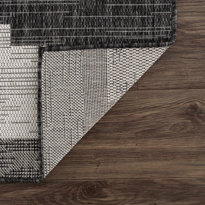 Charcoal and Ivory Geometrical Indoor & Outdoor Multi Size Area Rug - The Rug Decor