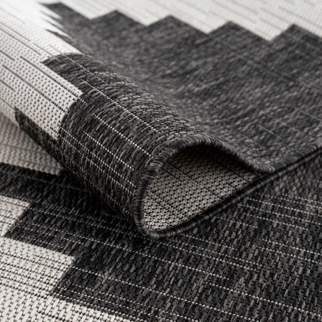 Charcoal and Ivory Geometrical Indoor & Outdoor Multi Size Area Rug - The Rug Decor