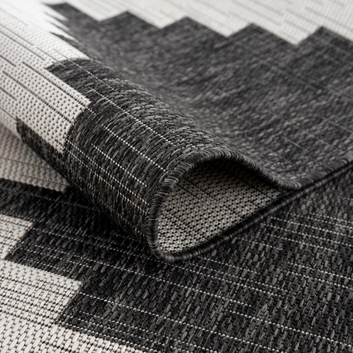 Charcoal and Ivory Geometrical Indoor & Outdoor Multi Size Area Rug - The Rug Decor