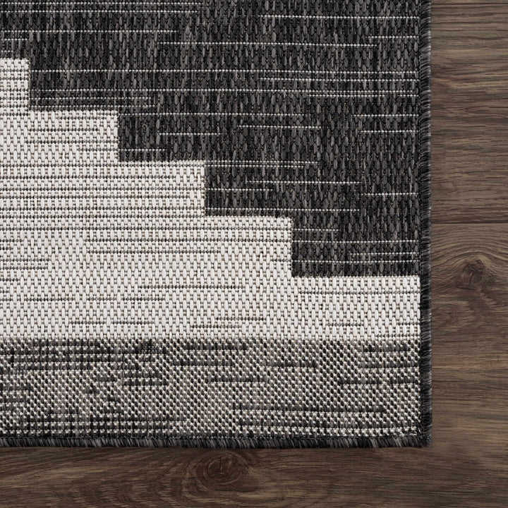 Charcoal and Ivory Geometrical Indoor & Outdoor Multi Size Area Rug - The Rug Decor