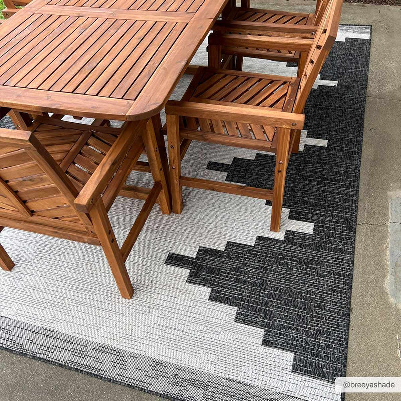 Charcoal and Ivory Geometrical Indoor & Outdoor Multi Size Area Rug - The Rug Decor