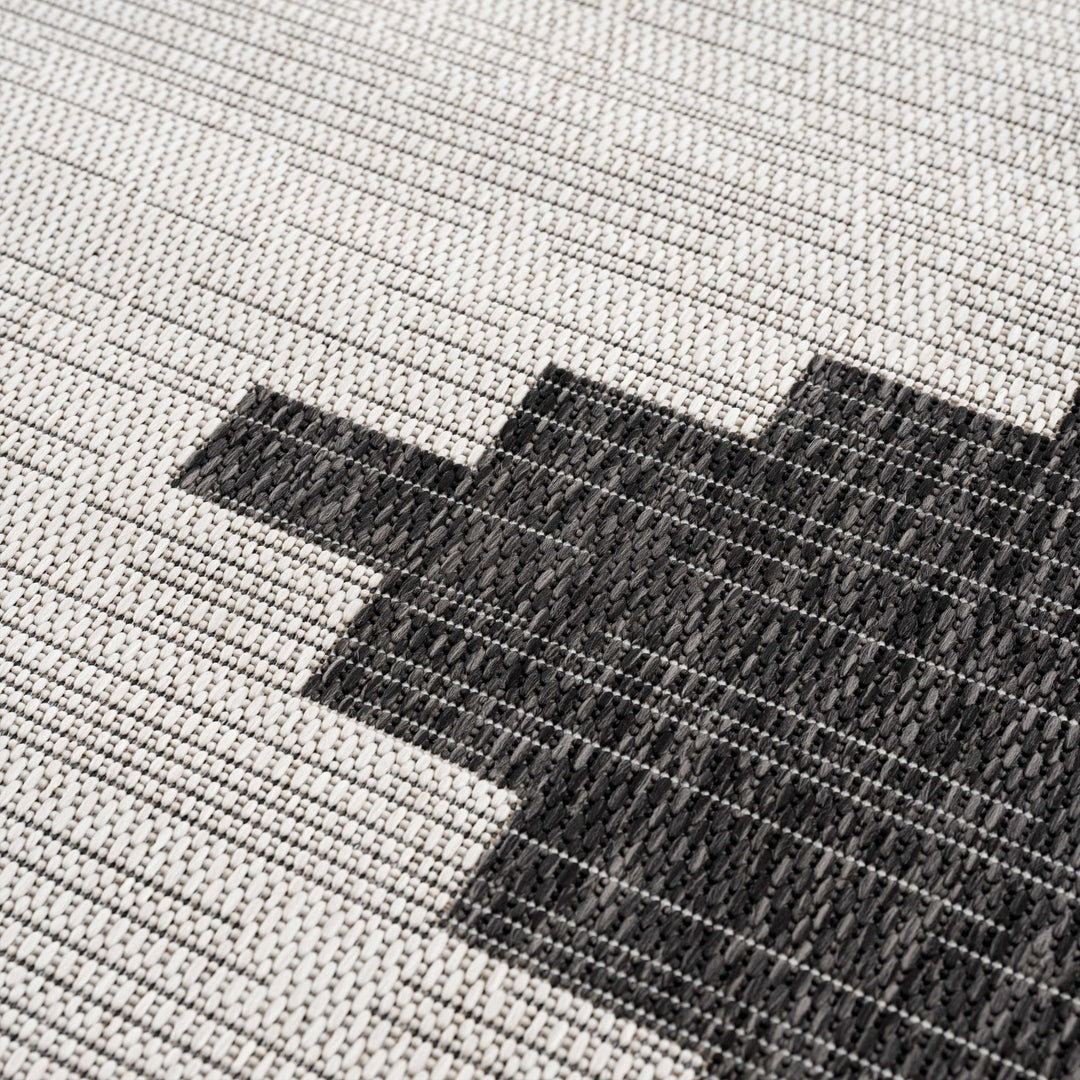 Charcoal and Ivory Geometrical Indoor & Outdoor Multi Size Area Rug - The Rug Decor