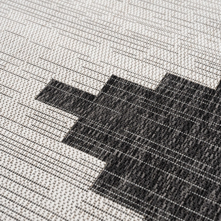 Charcoal and Ivory Geometrical Indoor & Outdoor Multi Size Area Rug - The Rug Decor