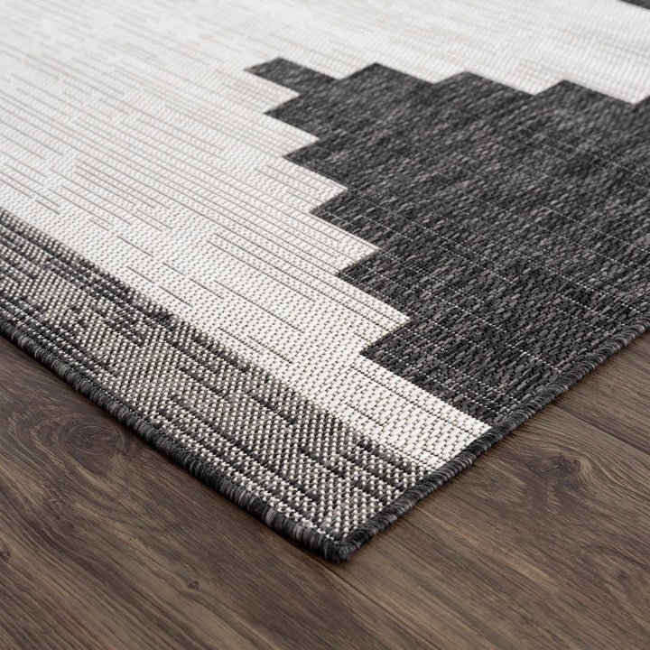 Charcoal and Ivory Geometrical Indoor & Outdoor Multi Size Area Rug - The Rug Decor