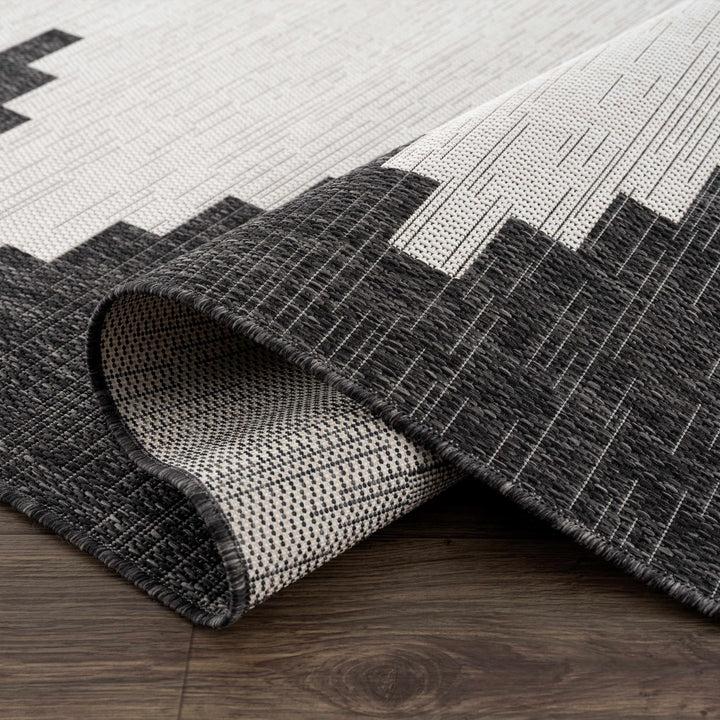Charcoal and Ivory Geometrical Indoor & Outdoor Multi Size Area Rug - The Rug Decor
